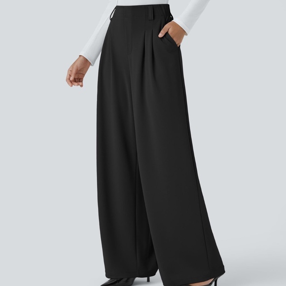 Halara Flex High Waisted Side Pocket Wide Leg Crepe Work Pants in Black Small - Picture 1 of 8